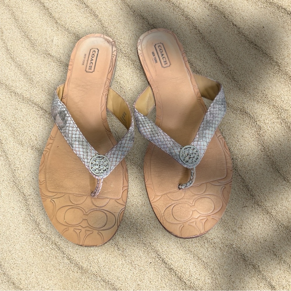 Coach Tan and Silver Sandals with Elegant Strappy Design